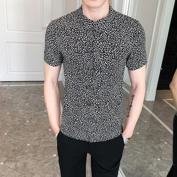 

Summer short-sleeved shirt men's trend casual retro Chinese style Tang suit men's slim Chinese stand collar collar button shirt