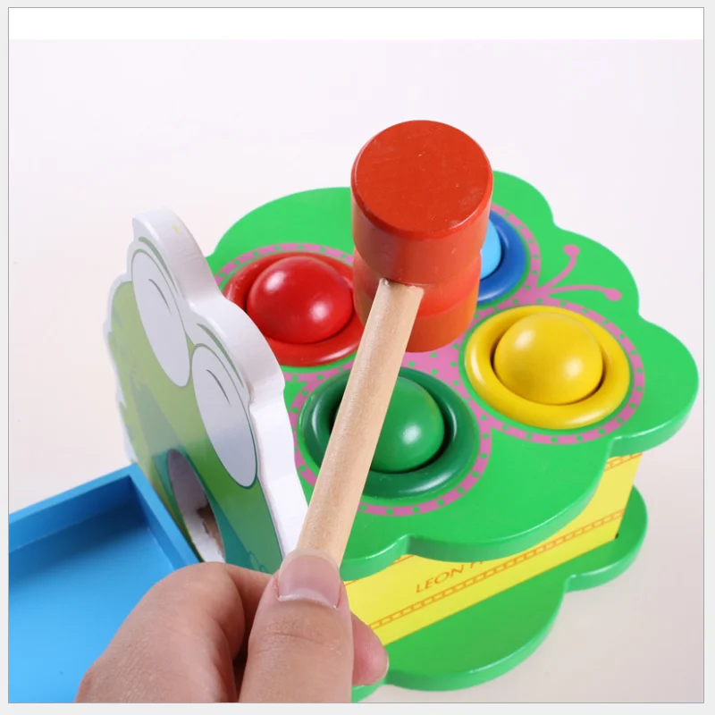  Mung Bean Frog Wooden Toys Batting Desk Table Hand Knock Ball Montessori Early Educational Colorful
