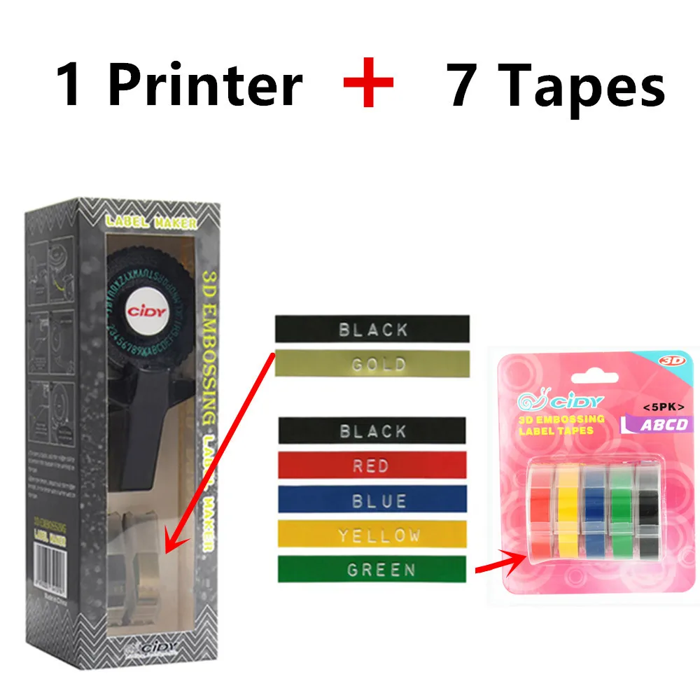 

BFor Motex Manual Label Maker Embossing Machine DIY Printer & 1 pcs 9mm * 3M Black Label Tape label Tape