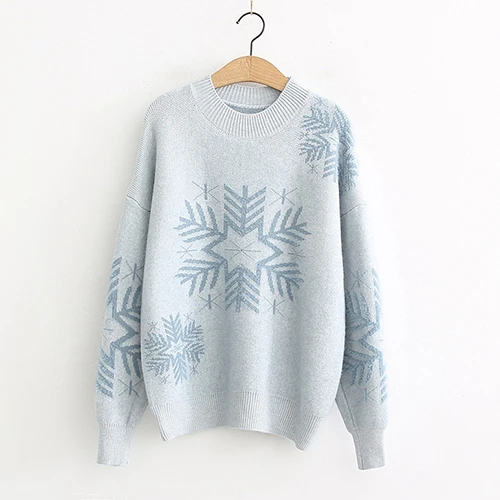 Женский свободный вязаный свитер с длинным рукавом TIGENA, милый пуловер для рождество, джемпер для женщин на осень-зиму - Цвет: Синий