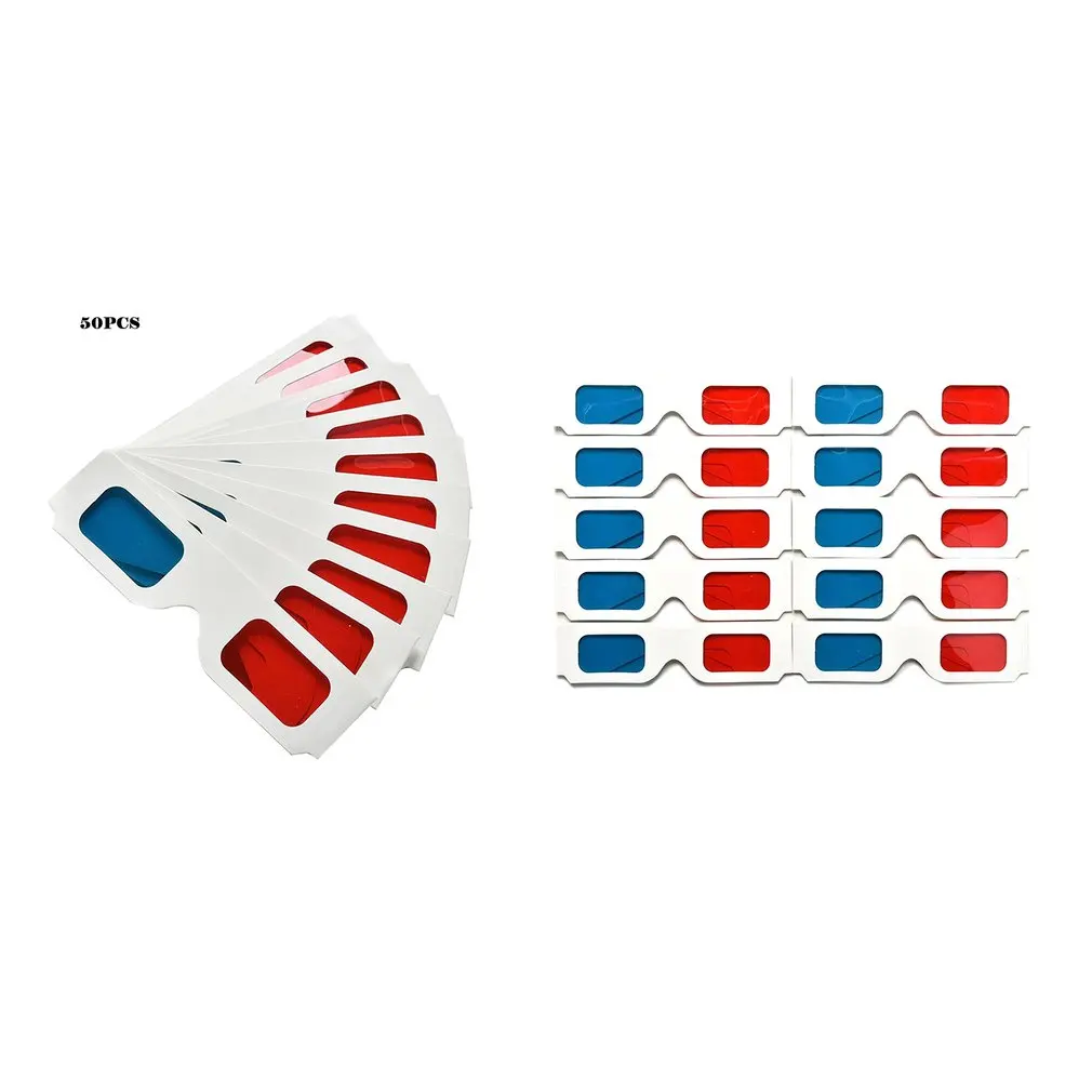 50 pcs/lot Universal Paper Anaglyph 3D Glasses Paper 3D Glasses View Anaglyph Red/Blue 3D Glass For Movie Video EF