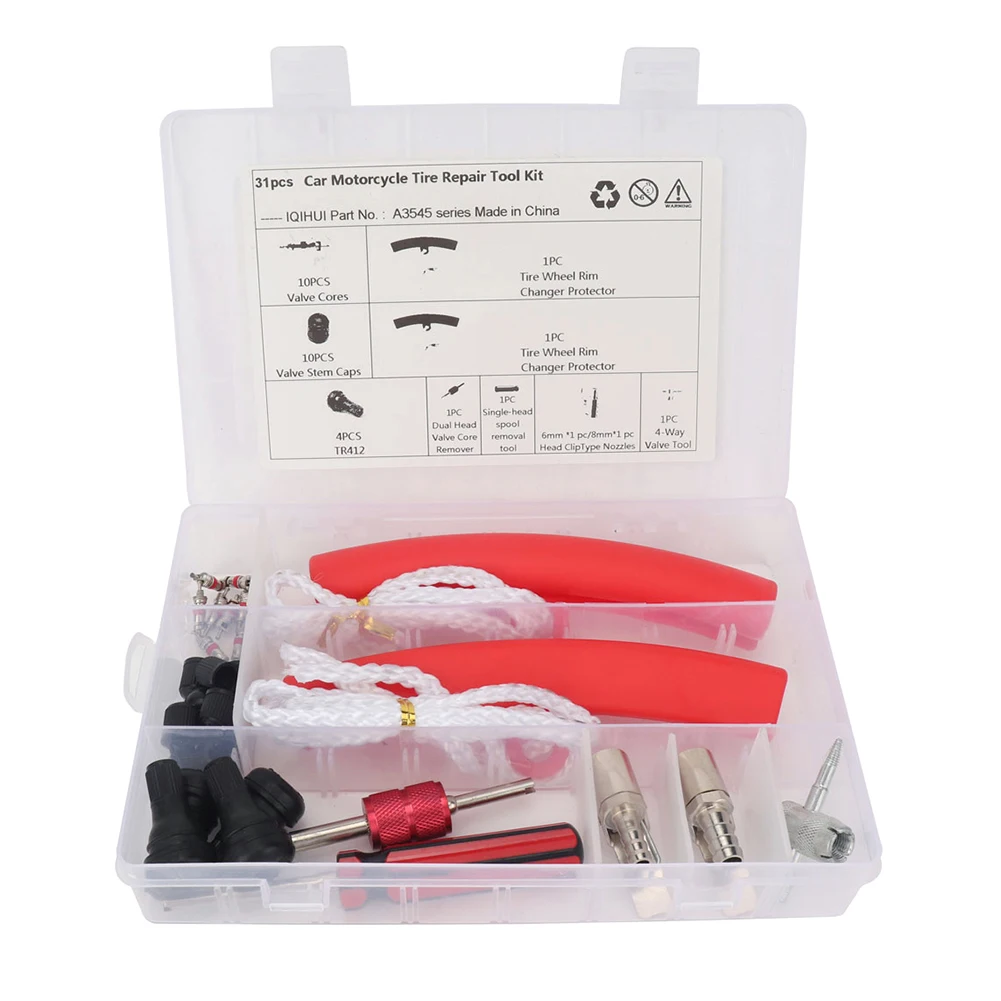 

31pcs Tyre Fast Maintenance Chuck Valve Core Portable Universal Tire Repairing Tool Kit Remove Installation With Storage Case