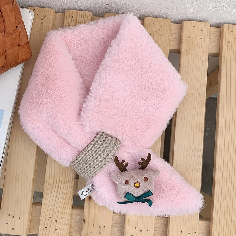 Pink-Elk Детский шарф из искусственного кроличьего меха OMEA, Рождественский шарф унисекс, детский теплый плюшевый шарф с Санта Клаусом, рождественский подарок для девочек - Цвет: Pink-Elk