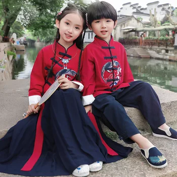 

Boys and Girls Hanfu Chinese Style Children's Clothing Children Costume ru qun chao xian Antique Girls Improved Costume Dress