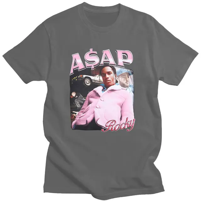 Hot Sale ASAP Rocky Portrait Graphic Aesthetics T-shirts Hip Hop Cotton Short Sleeve Loose Couple T-Shirt Casual Harajuku Tshirt Dark Gary