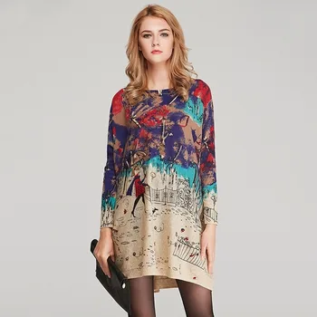 

Autumn Women Oversized Sweaters Pullover O-neck Batwing Sleeve Long Pullover Sweater Female Loose Plus Size Print Knit Sweaters