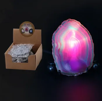 

Agate Chip Night Light LED Night Lamp With USB Interface Irregular Natural Dyed Agate Slice Table Lamp Decorative Lighting