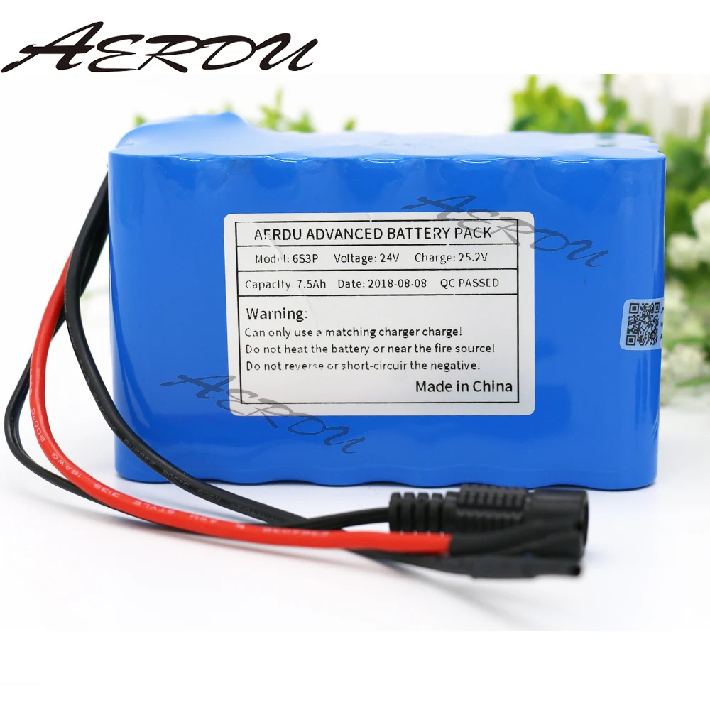 

AERDU 24V 7.5Ah 6S3P 25.2V Li-Ion battery pack lithium batteries for electric motor bicycle ebike scooter toy drill etc with BMS