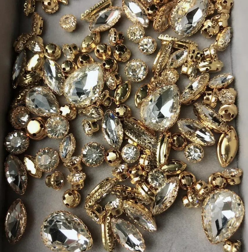 Свадебные украшения серебряное золото в форме капли драгоценных камней стеклянные бусины, 50 шт./лот, высокое качество 10 мм хрустальные стразы, рукоделие ювелирные бусины - Цвет: clear mix gold 40g
