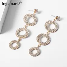 Ingemark الكورية الكامل كريستال إسقاط أقراط Brincos بيان الإكسسوارات أنيقة دائرة طويلة استرخى القرط للنساء الأذن مجوهرات(China)