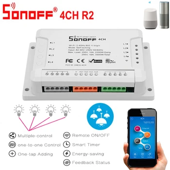 

SONOFF 4CH R2/Pro Wireless Remote Conotrol 4 Channels DIY Wifi Switch 10A 220V Support Alexa Google Home For EweLink Smart Home