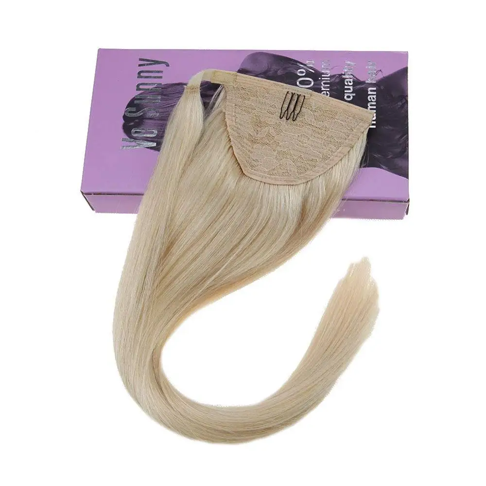 VeSunny Ponytail Extensions Wrap Around Magic Tape with Comb Human Hair Straight Light Blonde#60