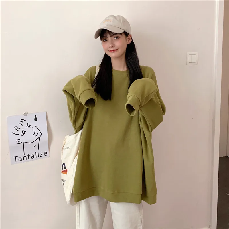 

2020 autumn and winter Minnie Pullover Sweater Women Korean Style loose Mid-length long-Sleeved Velvet O Neck Top JK377