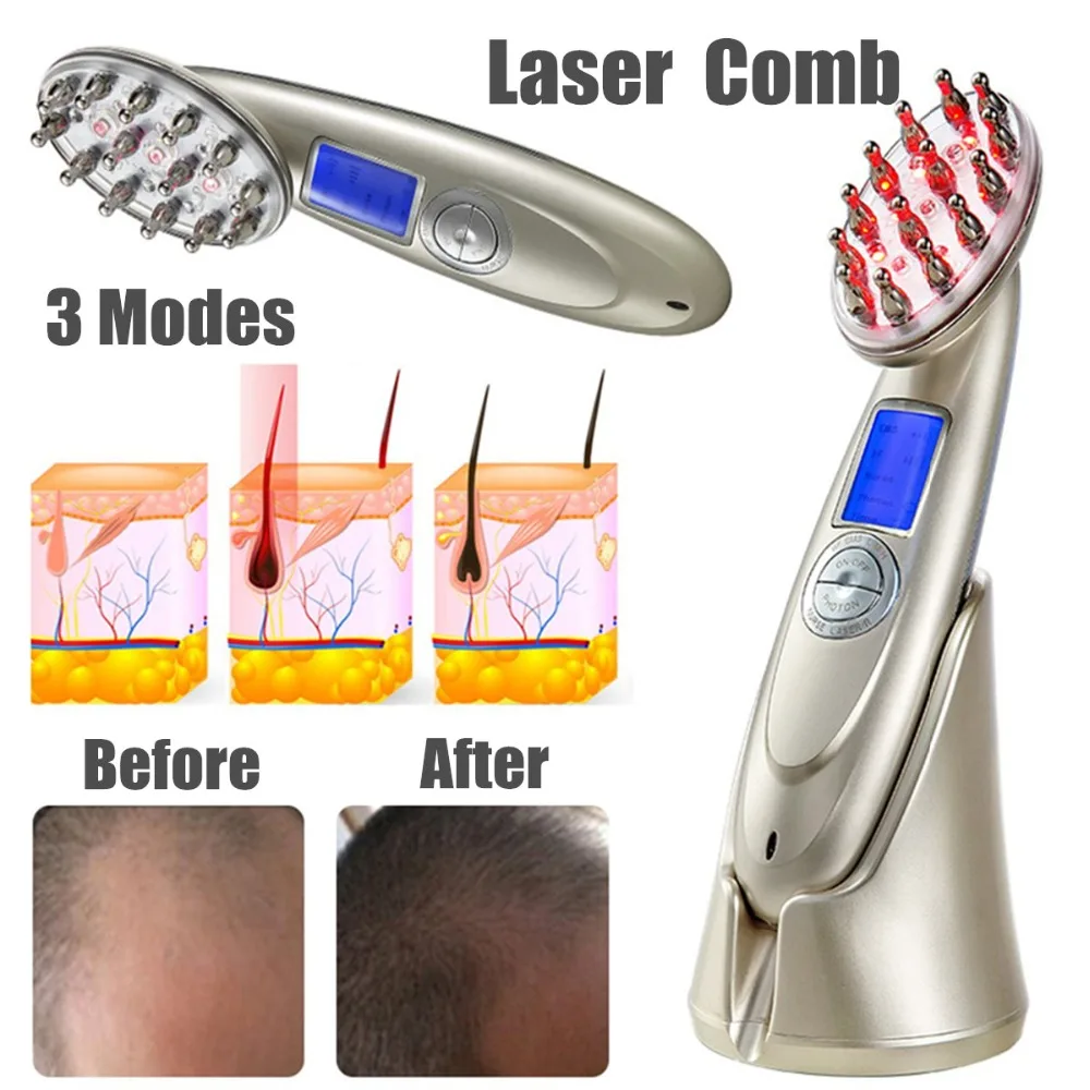 Быстрая лазерная расческа против выпадения волос, расческа для роста волос, лечение роста, РЧ-EMS, светодиодный фотонный массаж, забота о здоровье, 4 в 1