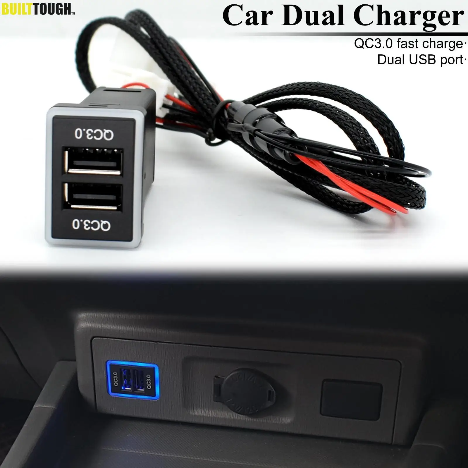 Car Charger QC3.0 Phone Fast Quick USB Charging PDA DVR Adapter Plug &amp Play Cable For Toyota Corolla Camry Highlander Kluger |