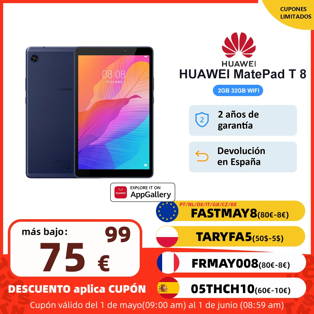 Versión global HUAWEI MatePad T8 Tablet PC 8.0 FullHD WIFI 2GB 32GB Octa-core 5100 mAh EMUI 10 HMS No Google