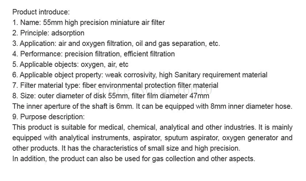 흡입기용 범용 가스 필터, CO2 가스 분석기, 마이크로 진공 펌프, 가래 흡입기, 산소 발생기, 공기 여과, 55mm, 10 개