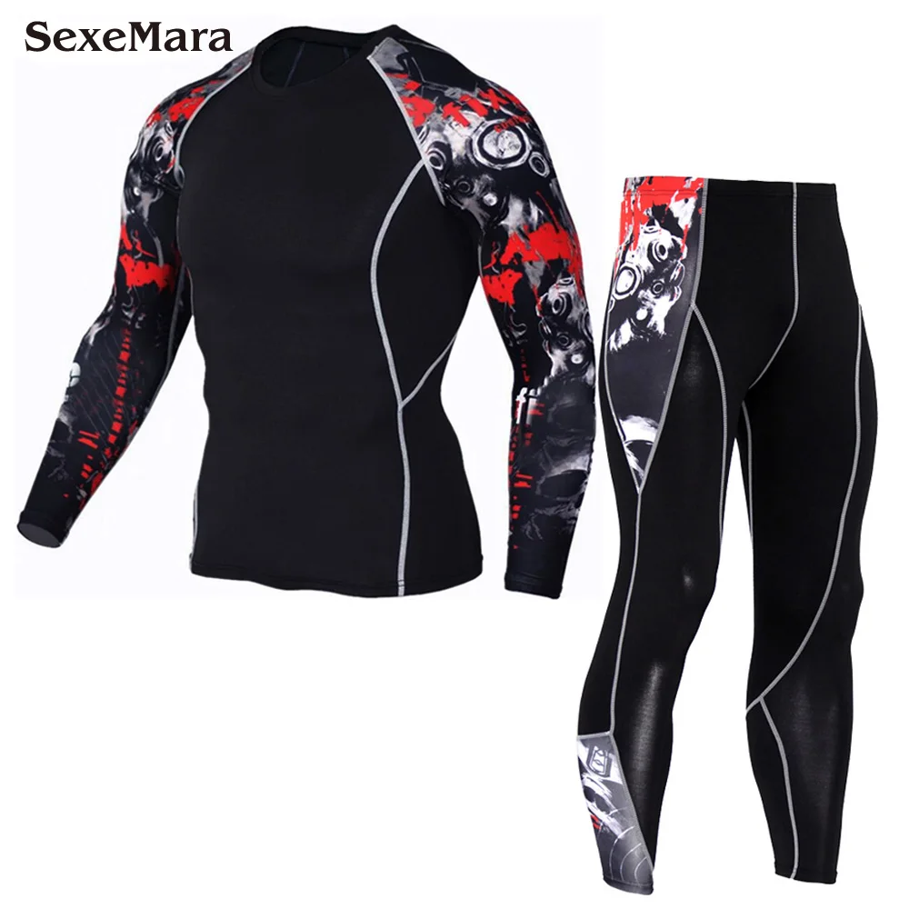 

MMA Men's Compression Run jogging Suits Clothes Sports Set Long t-shirt And Pants Gym Fitness workout Tights clothing