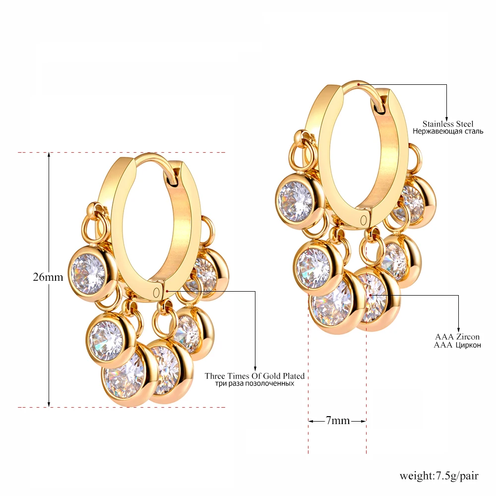 JeeMango Chunky Edelstahl-Ohrstecker in Goldfarbe mit Herz-Motiv für Damen, runder Zirkon-Tropfenohrring, Schmuck, Statement-Geschenk, E26059 – Detail 9