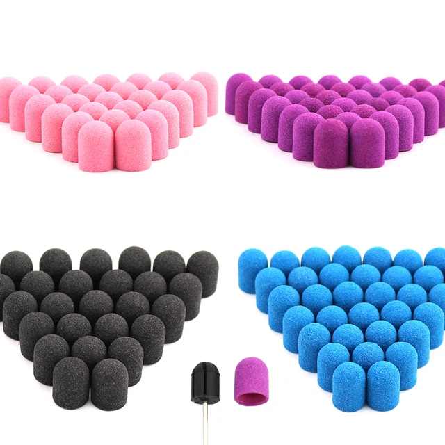 50pcs Pink Blue Plastic Sanding Caps 13*19mm Pedicure Foot Care Tool Electric Nail Drill Milling Cutter Polishing Accessories