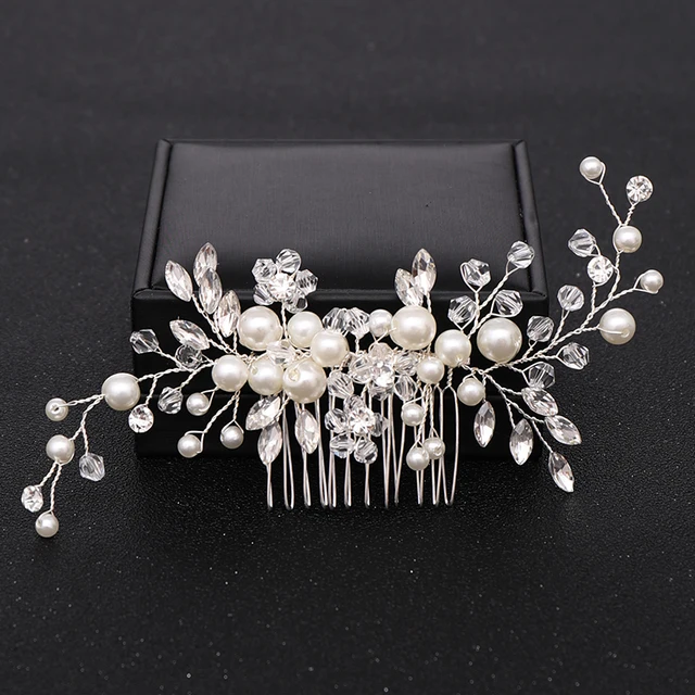 Silver Color Pearl Crystal Wedding Hair Combs Hair Accessories for Bridal Flower Headpiece Women Bride Hair ornaments Jewelry Silver
