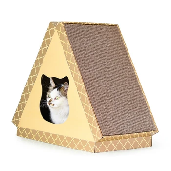 

Pets Triangular Cat House Bed Scratching Post Scratch Pad Summer Sofa Bed Cat Scratcher Play House for Cat Cardboard Condos