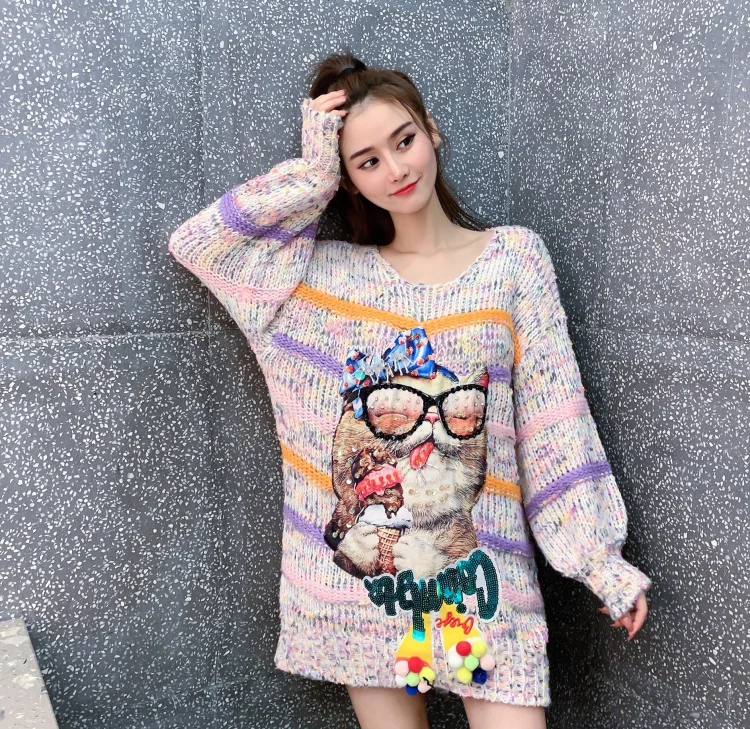 SexeMara/Новые Модные свободные вязаные свитера с блестками и буквами