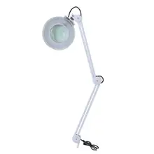 Lámpara LED de escritorio con lupa profesional de 8X con brazo giratorio y abrazadera, iluminación de belleza para leer y comprobar las uñas de la piel
