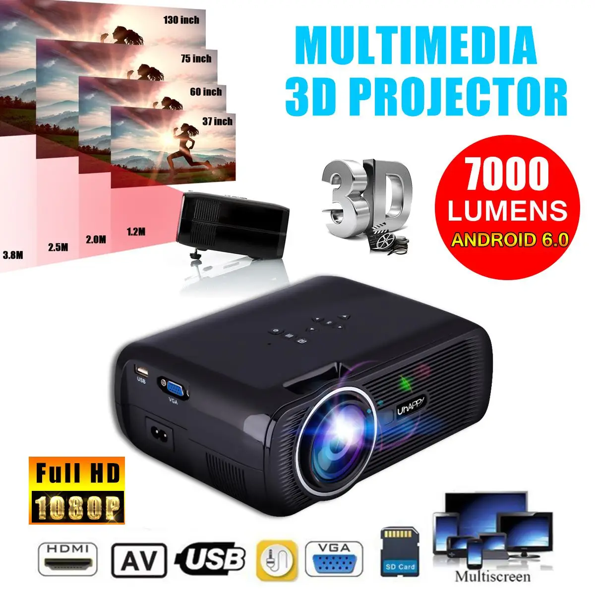 7000 люмен мини-проектор c WiFi HD 1080P Android домашний кинотеатр беспроводной 3D HDMI