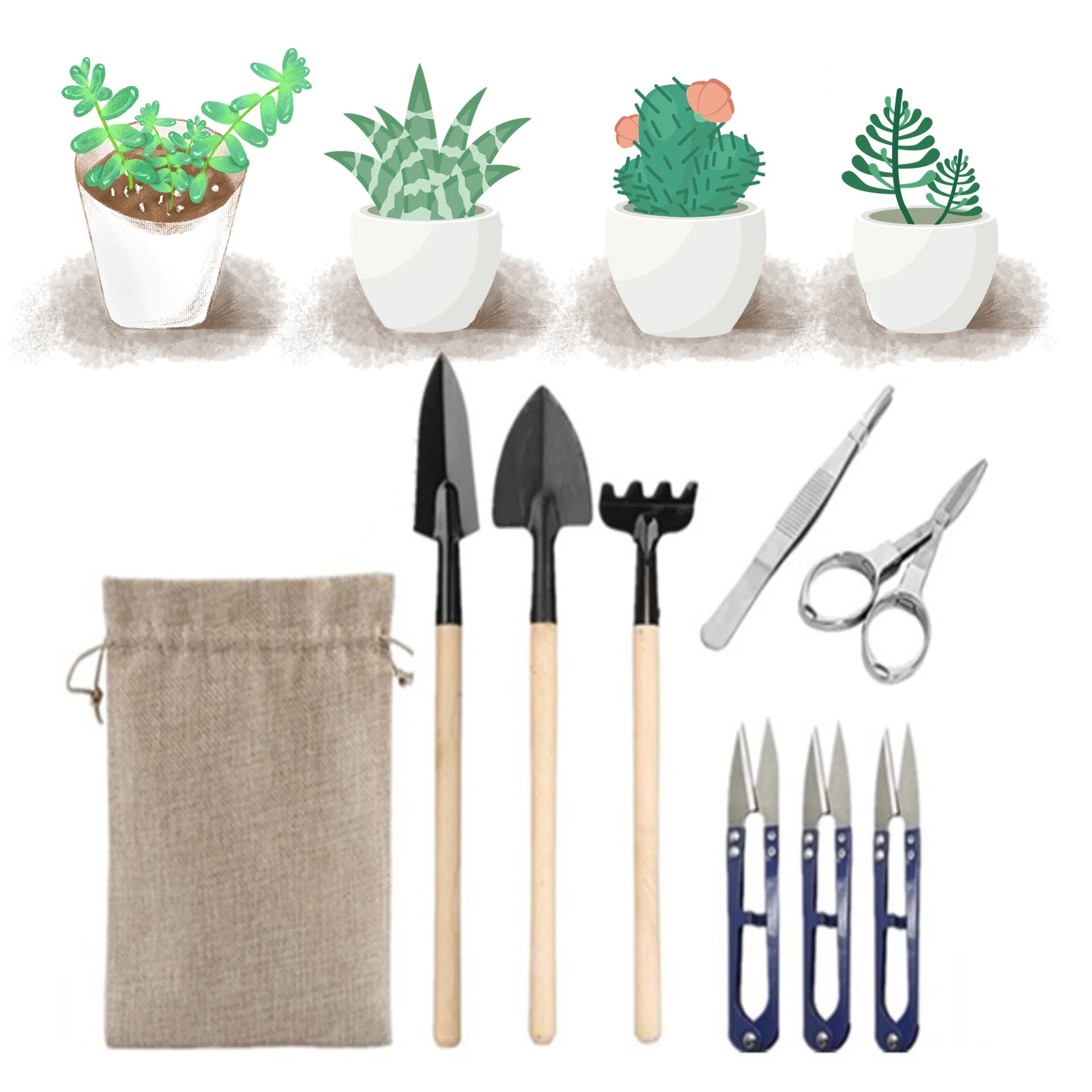 9PCS/set Garden Planting Tool Set for Bonsai Weeding Digging Gardening Hand Tools Scissor Tweezer Mini Rake Shovel | Инструменты