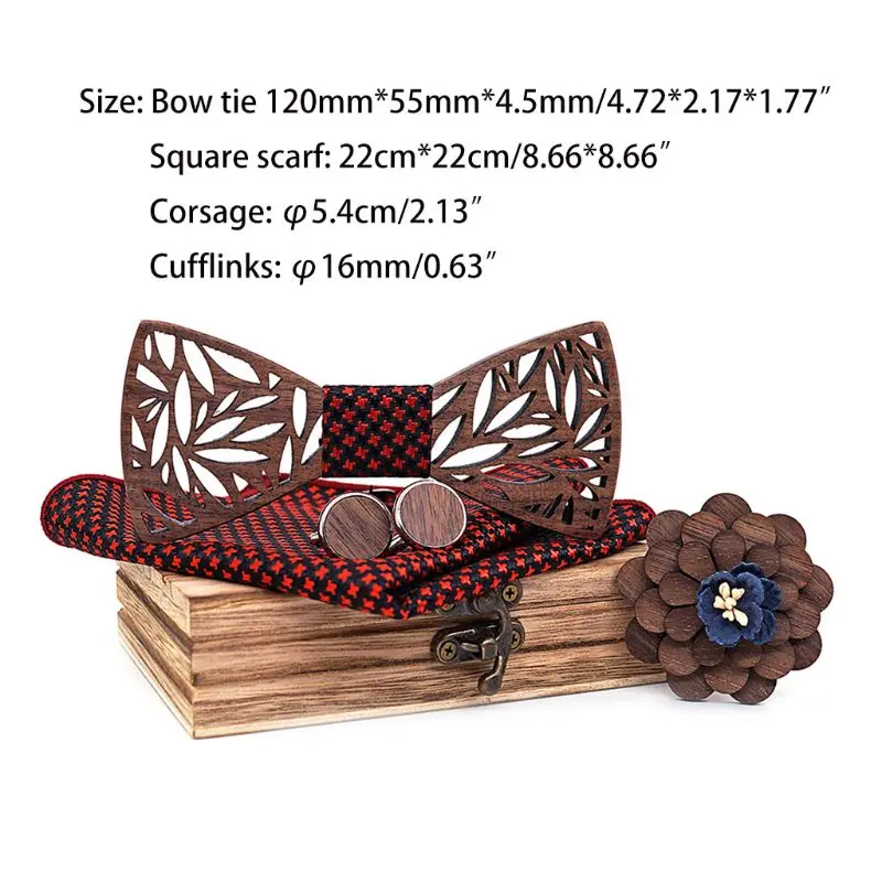 Для мужчин и женщин деревянная бабочка квадратный шарф резные полые запонки корсаж набор 517D