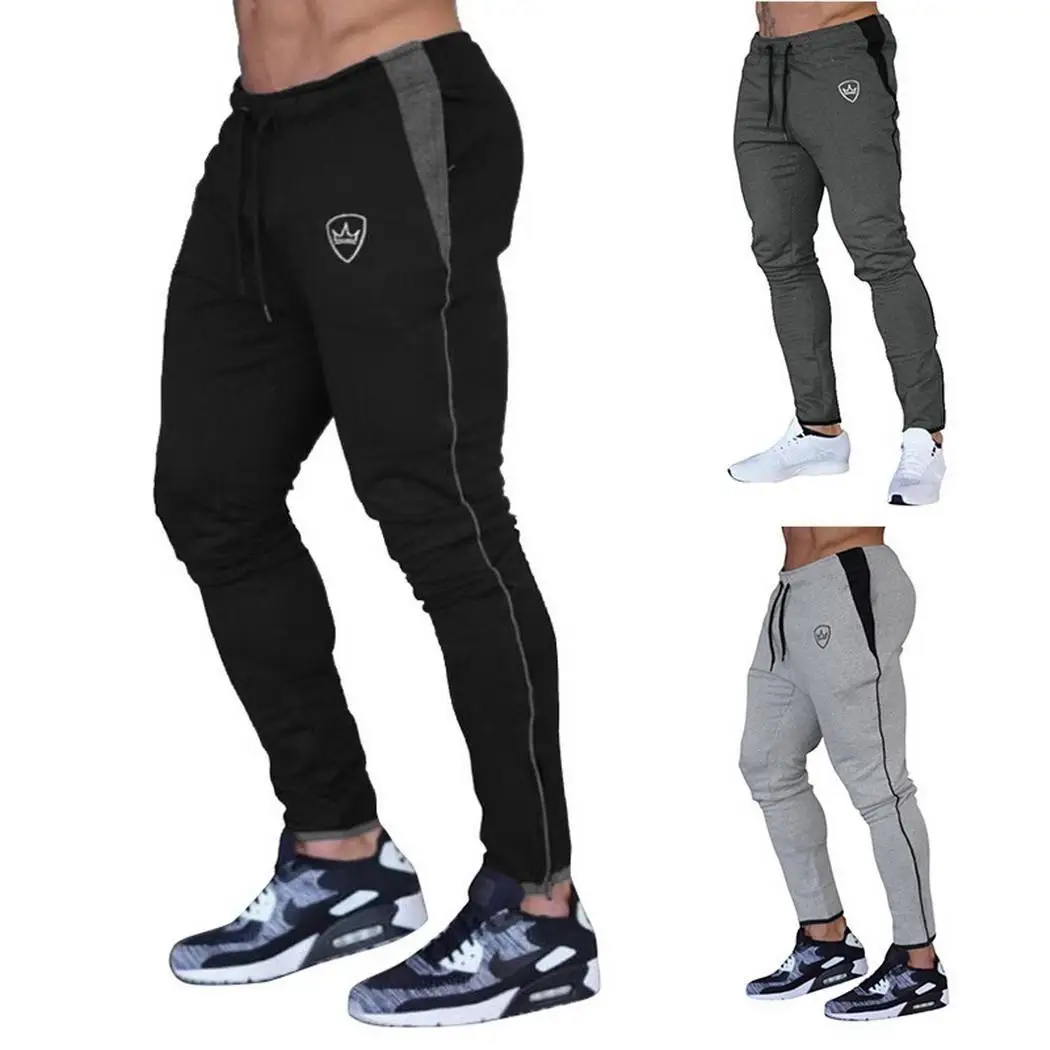 Men Fitness Sporting Pants Running Gym Medium Waist Training Crown Elastic Waist Sign Casual, None Pants Solid