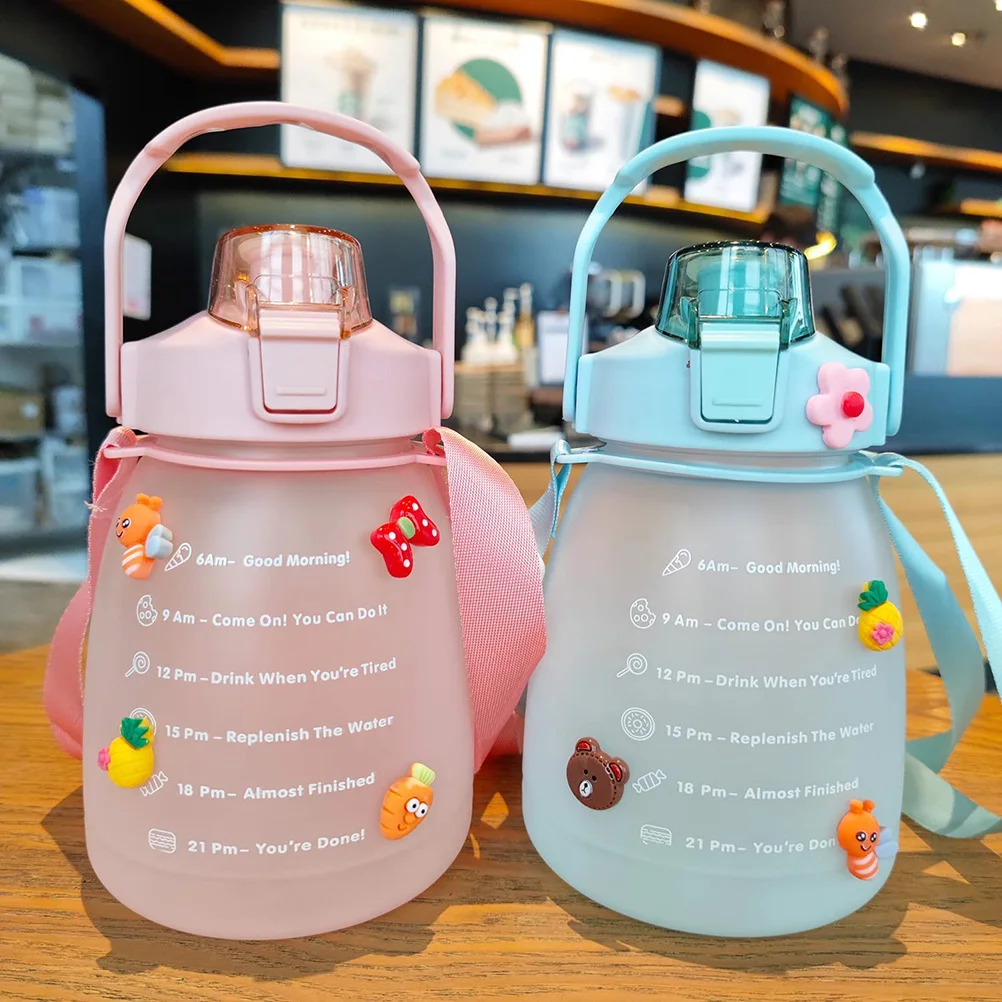 

Stickers Water Bottle With Straw 1300ml Cute Portable Scale Bottle For Water Outdoor Travel Kettle For Adult Student Drink Jugs