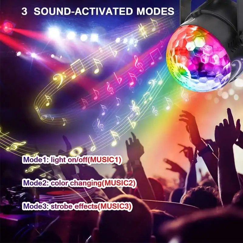 

Rechargeable Sound Activated RGB LED Lights Rotating Disco Ball Party Projector effect Lamp for Christmas Home KTV Wedding