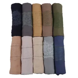 SMG Design 18 Lines Stones Stretchy Jersey Hijab Scarf With Eyelash Lace Soft Materail Muslim Shawls Wraps