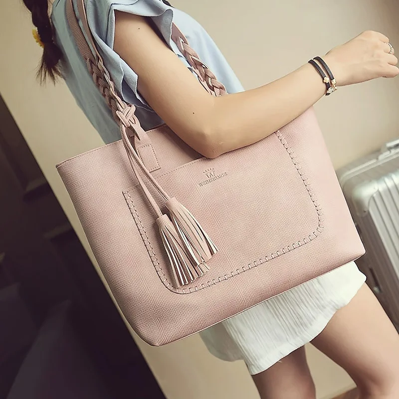 

2019 Trending Korean-style WOMEN'S Bag Versatile Shoulder Large Bag Simple Tassels Weaving Handbag
