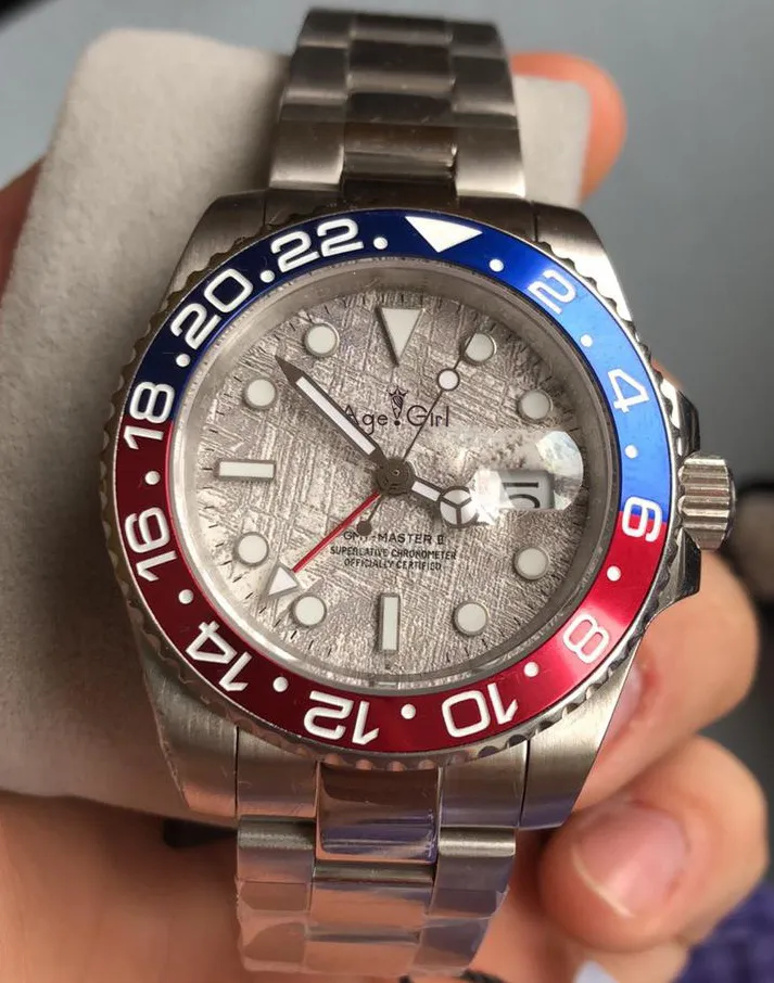 

Luxury Brand New Men Automatic Mechanical Watch Red Black Blue Ceramic Meteorite Duale GMT II Stainless Steel Sapphire Luminous