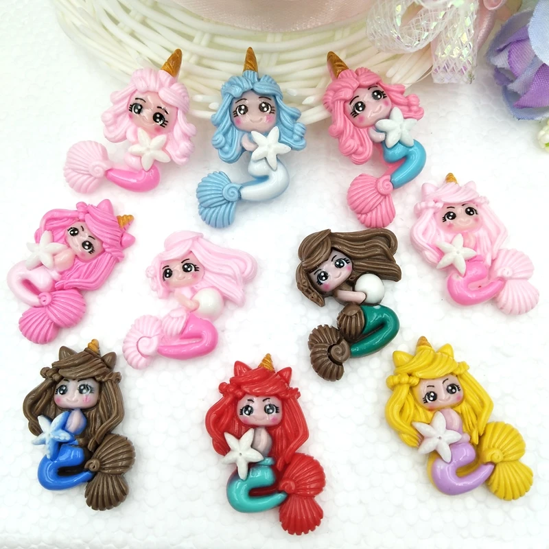 10 шт./лот милые разноцветные полимерные украшения для скрапбукинга Русалочка