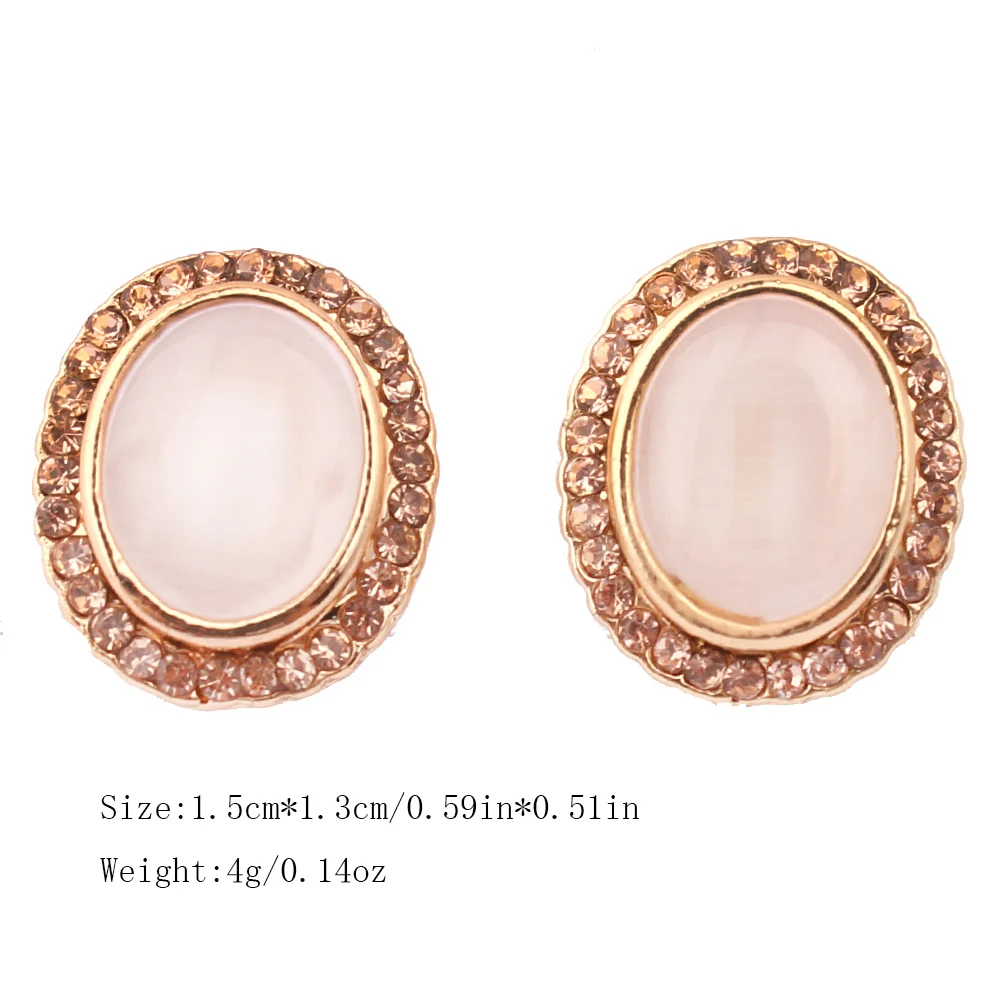 Grace Jun Top Quality Rhinestone Opal Geometric Clip on Earrings No Pierced for Womem Charm Jewelry No Ear Hole Earrings New