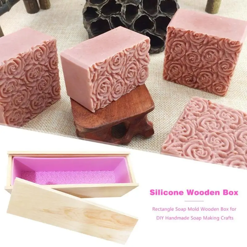 

DIY Silicone Soap Mold Wooden Box Handmade Cake Suitable Maker Temperature Resistance Soap Candle for Household Supplies