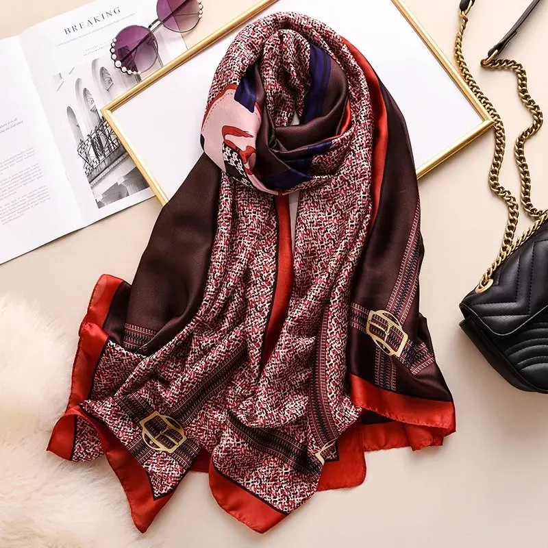 fashion women silk scarves female chiffon wrap ladies classic floral shawl Sunscreen Beach Scarf foulard pareo muffler bandanna - Цвет: 40