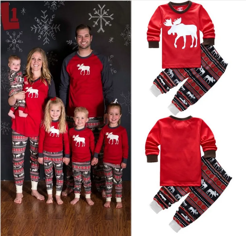 

2019 New Christmas Pajamas Family Matching Outfits Red Long Sleeves Clothes set for Dad Mom Kids New Year Christmas Clothes set