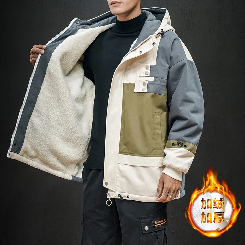 UYUK2019 Winter Trend L Casual Fashion Plus-size Cargo Patchwork Long Hooded Men's Cotton-padded Clothes Masculino High Street