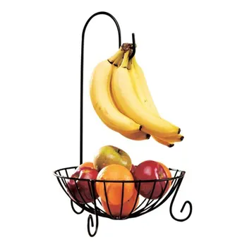 

Metal Fruit Basket With Banana Hanger Holder Drain Basket Hook Organizer Kitchen Tableware Vintage Style Home Storage Basket