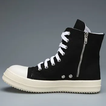 

Men Genuine Leather Top Lace Up Luxury Ankle Trainers Canvas Sneakers Boots High Street Hip Hop Casual Flats Shoes