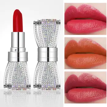 

7 Colors Matte Lipstick Diamond Bow Tube Lipstick Sexy Red Lip Makeup Gift For Women Girl Friends Luxery Beauty Cosmetics TSLM2