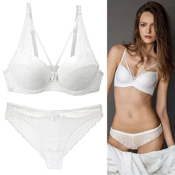 

2020 Push Up Bra Set Sexy Lace Bow Underwear Set Fashion Solid Color Push Up Bra Women's Airy Briefs Set