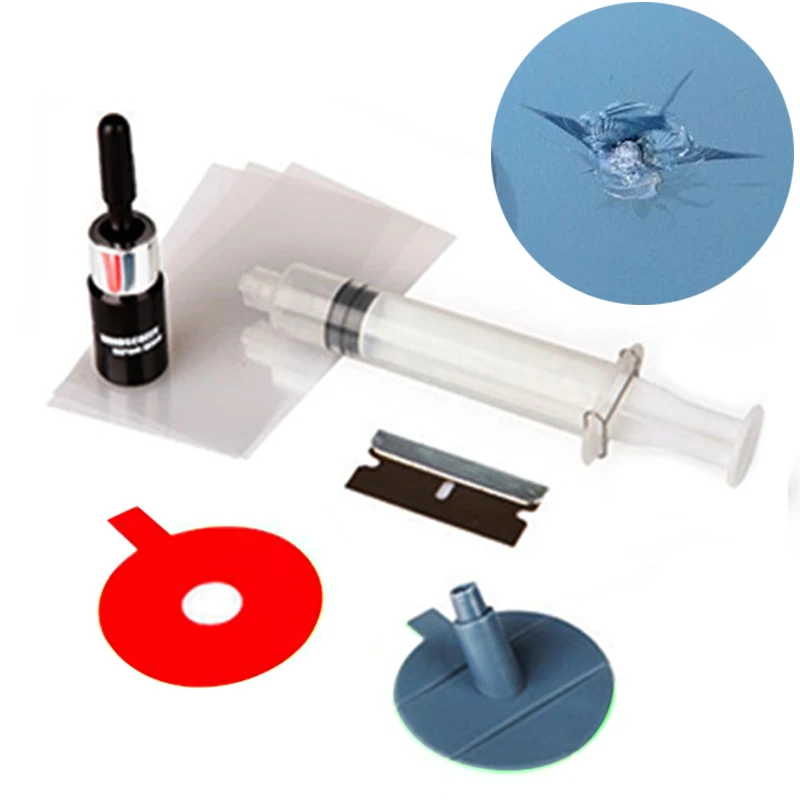 Kit de réparation de pare brise de voiture bricolage outils ensemble de réparation de pare brise en verre automatique donner poignée de porte autocollants décoratifs de protection |