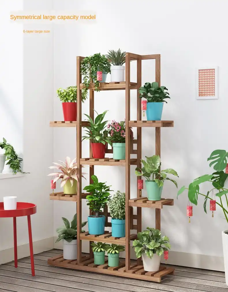 Jenis Lantai Sederhana Bunga Pot Rak Kayu Balkon Ruang 