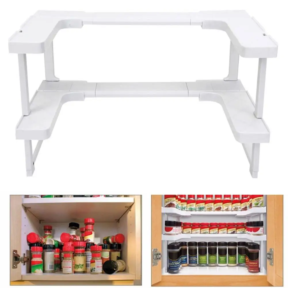 

kitchen Spice Storage Rack Adjustable Seasoning Box Organizer Rack Condiment Holder Multi-Function Canned Desktop Display Shelf